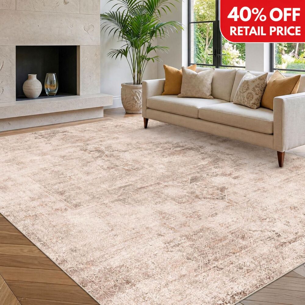 Brand New Hazo Haus Farmhouse Area Rug – 7' × 10', Beige/Brown/Peach